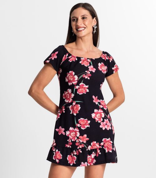 Vestido Feminino Ciganinha Estampado Curto Use Up Preto