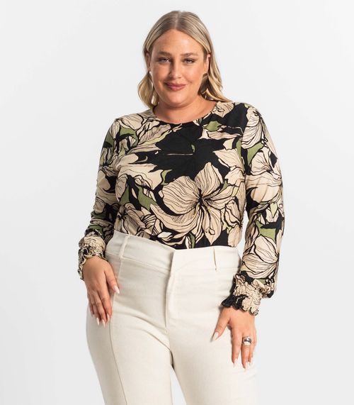 Blusa Plus Size Manga Longa Feminina Secret Glam Verde