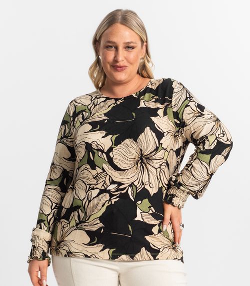 Blusa Plus Size Manga Longa Feminina Secret Glam Verde