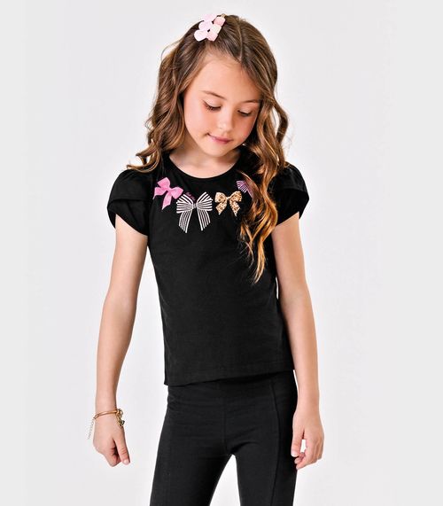 Blusa Meia Malha Estampa Laço Trick Nick Preto