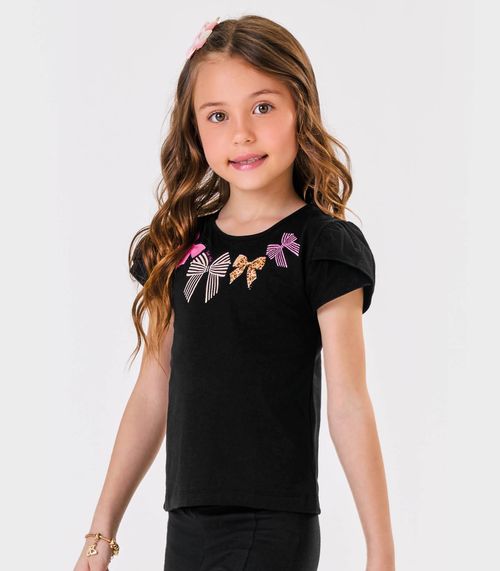 Blusa Meia Malha Estampa Laço Trick Nick Preto