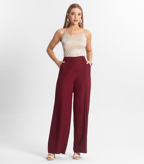 Calça Feminina Pantalona Em Alfaiataria Veshine Vermelho