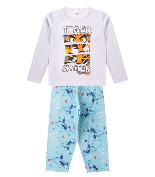 Pijama Menino Manga Longa Brilha No Escuro Kappes Branco