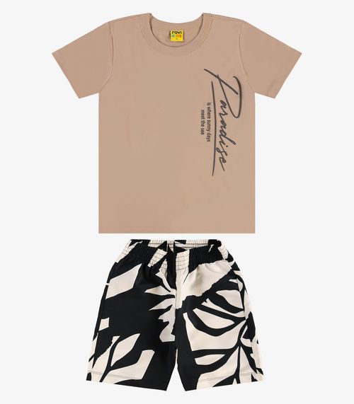 Conjunto Infantil Camiseta Com Bermuda Rovi Kids Marrom