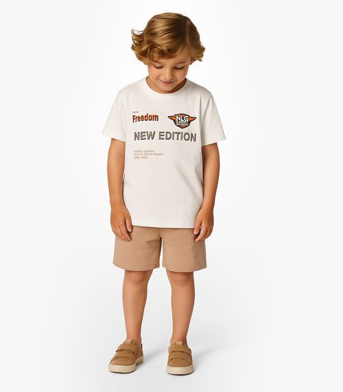 Conjunto Camiseta com Bermuda Rovitex Kids Bege
