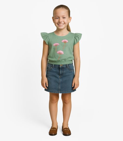 Blusa Infantil Manga Curta Infinita Cor Verde