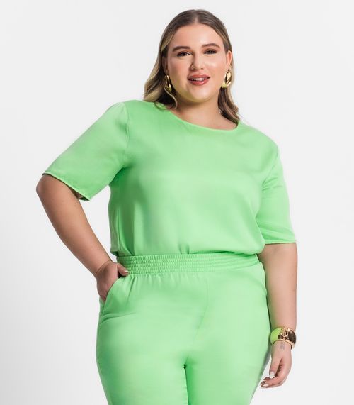Blusa Plus Size Feminina Manga Curta Secret Glam Verde