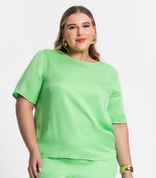 Blusa Plus Size Feminina Manga Curta Secret Glam Verde