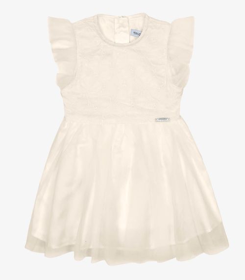 Vestido Infantil Tule Bordado Trick Nick Bege