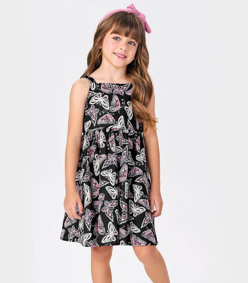 Vestido Menina Popeline Borboletas Trick Nick Preto