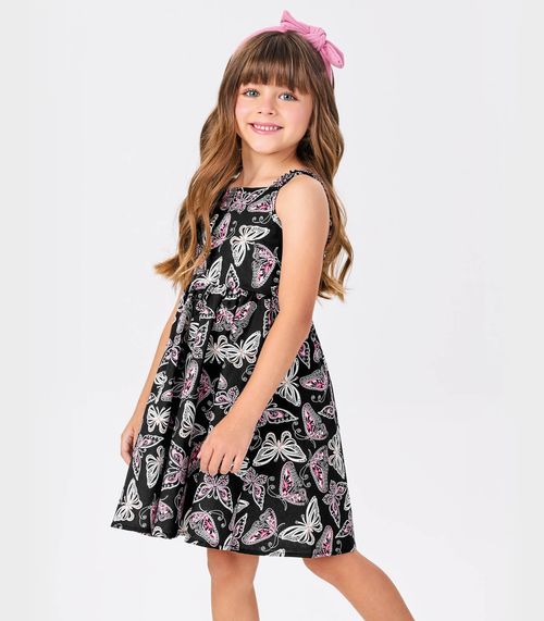 Vestido Menina Popeline Borboletas Trick Nick Preto