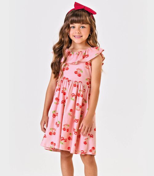 Vestido Curto Cotton Estampa Cereja Trick Nick Rosa