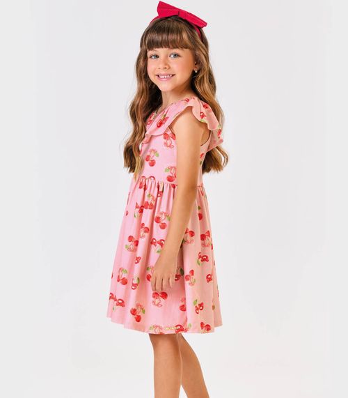 Vestido Curto Cotton Estampa Cereja Trick Nick Rosa