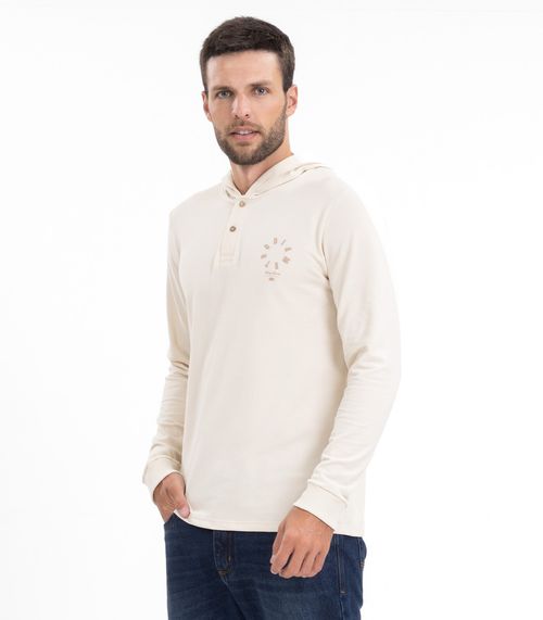 Camiseta Masculina Manga Longa Com Capuz Diametro Bege