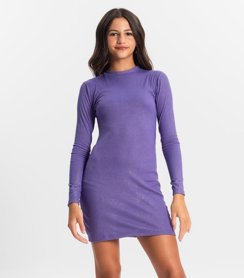 Vestido Juvenil Em Ribana Canelada Minty Roxo