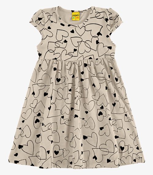 Vestido Infantil Corações Rovi Kids Bege
