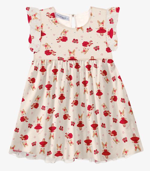 Vestido Infantil Tule Com Strass Trick Nick Bege