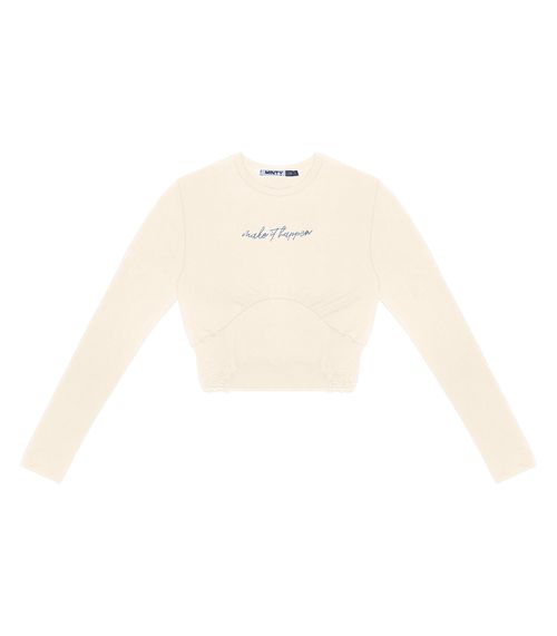 Blusa Juvenil Manga Longa Minty Bege