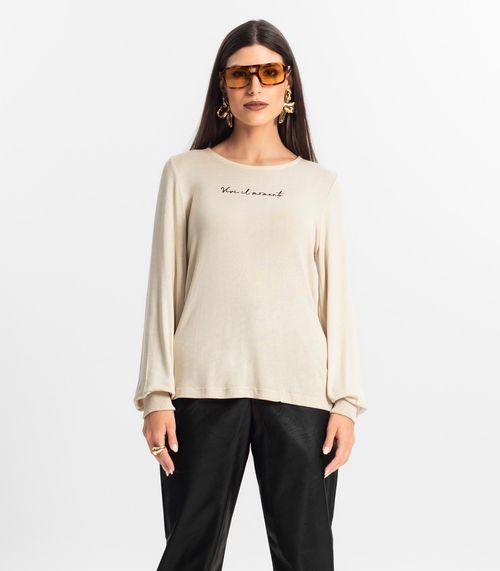 Blusa Manga Longa Tricot Endlles Bege