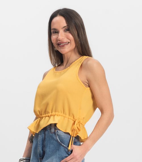 Regata Feminina em Crepe Infinita Cor Amarelo