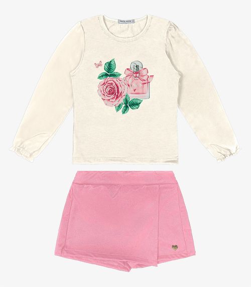 Conjunto Infantil Blusa Com Shorts Saia Trick Nick Bege