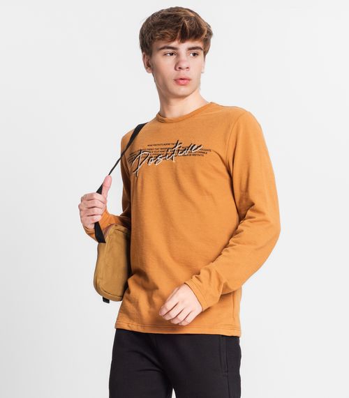 Camiseta Manga Longa Juvenil Em Meia Malha Minty Marrom