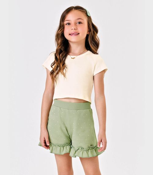 Blusa Cropped Infantil Ribana Canelada Trick Nick Bege