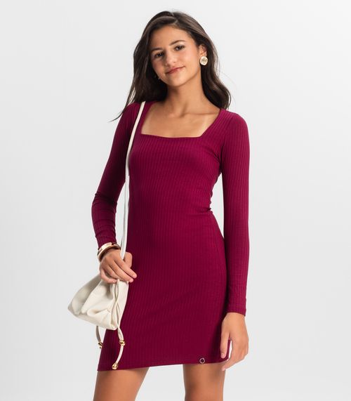 Vestido Juvenil Manga Longa Em Ribana Minty Vermelho