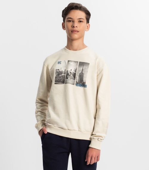 Blusão Juvenil Menino Em Moletom Minty Bege