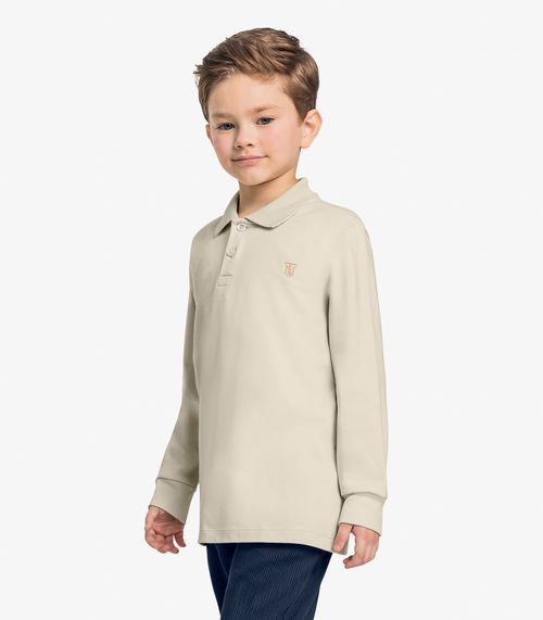 Polo Infantil Menino Manga Longa Trick Nick Bege