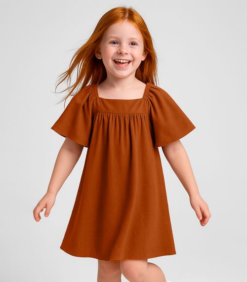 Vestido Infantil em Viscose Infinita Cor Marrom
