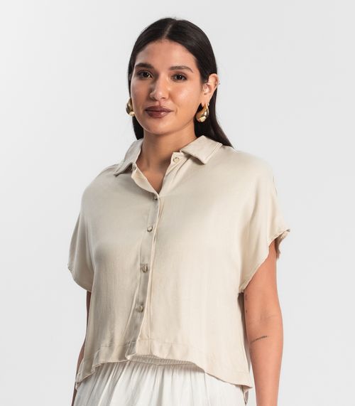 Camisa Feminina Botão de Viscose Rovitex Bege