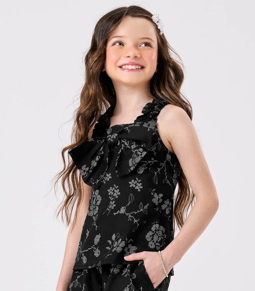 Conjunto Blusa E Shorts Popeline Floral Trick Nick Preto