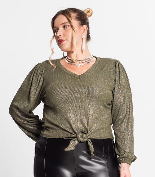 Blusa Manga Longa Em Ribana Canelada Secret Glam Verde
