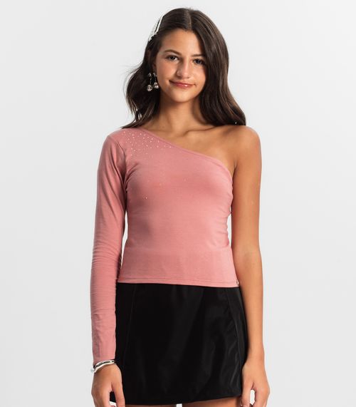 Blusa Juvenil Feminina Um Ombro Só Minty Rosa
