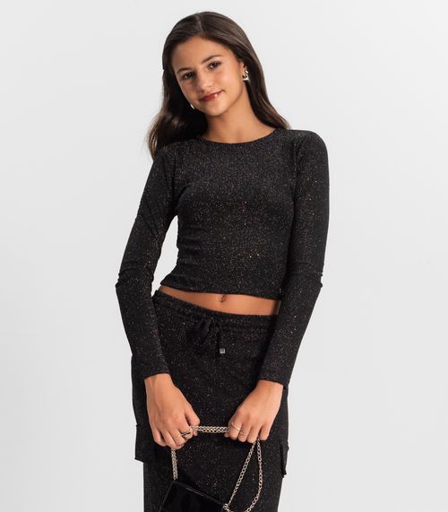 Blusa Juvenil Feminina Manga Longa Minty Preto