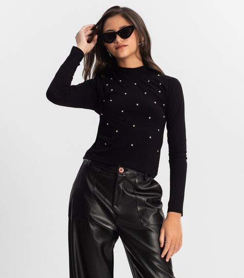 Blusa Juvenil Feminina Em Ribana Minty Preto