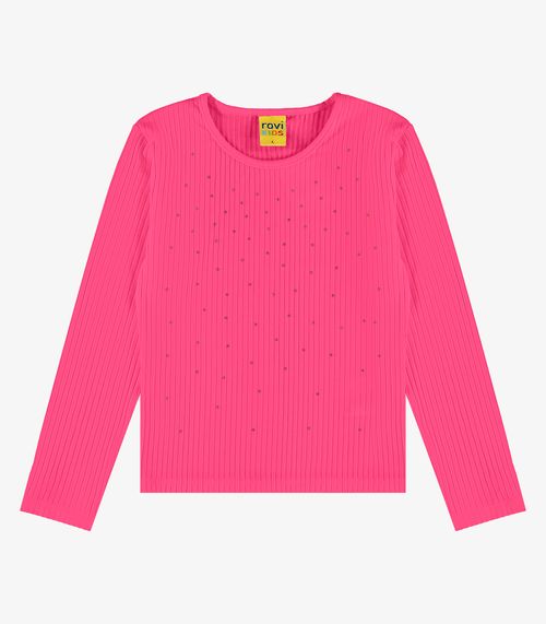 Blusa Manga Longa Com Aplicação Strass Rovi Kids Rosa