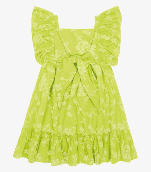 Vestido Popeline Floral Bordado Trick Nick Verde