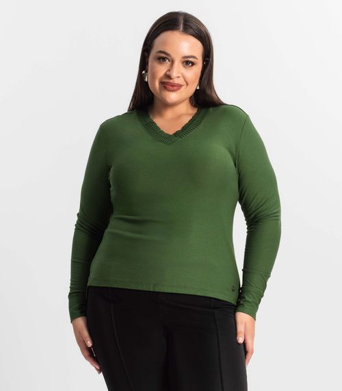 Blusa Plus Size Manga Longa Feminina Secret Glam Verde