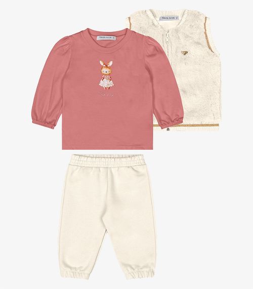 Trijunto Blusa Com Calça e Colete Trick Nick Bege