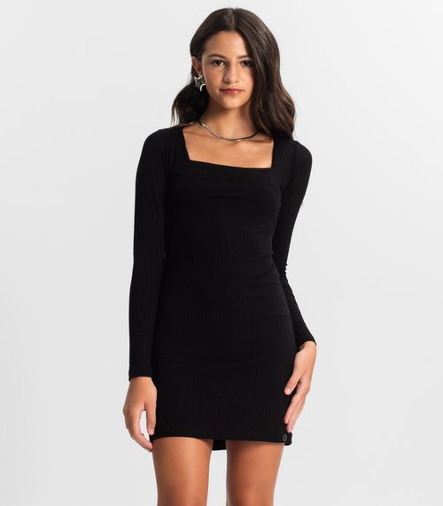 Vestido Juvenil Manga Longa Em Ribana Minty Preto