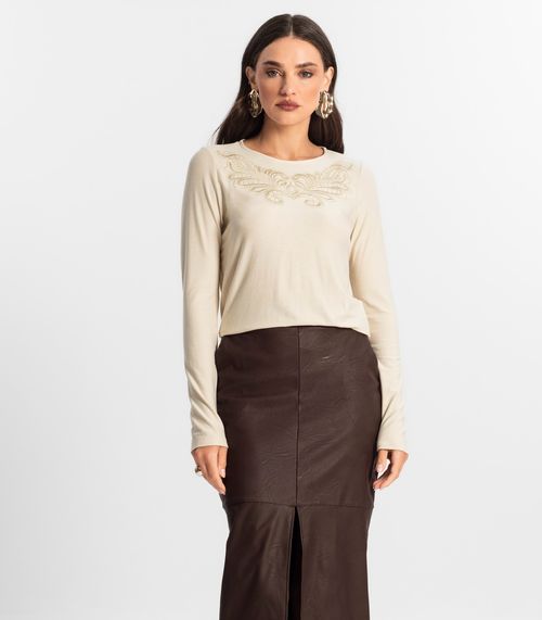 Blusa Feminino Manga Longa Endless Bege