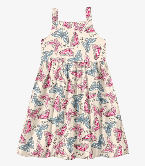 Vestido Menina Popeline Borboletas Trick Nick Bege