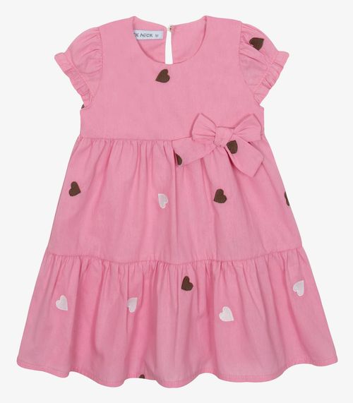 Vestido Infantil Tricoline Corações Trick Nick Rosa