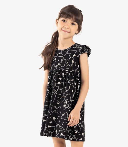 Vestido Infantil Corações Rovi Kids Preto
