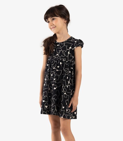 Vestido Infantil Corações Rovi Kids Preto