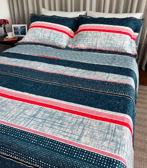 Cobreleito Queen Estampado Dupla Face Lepper Azul