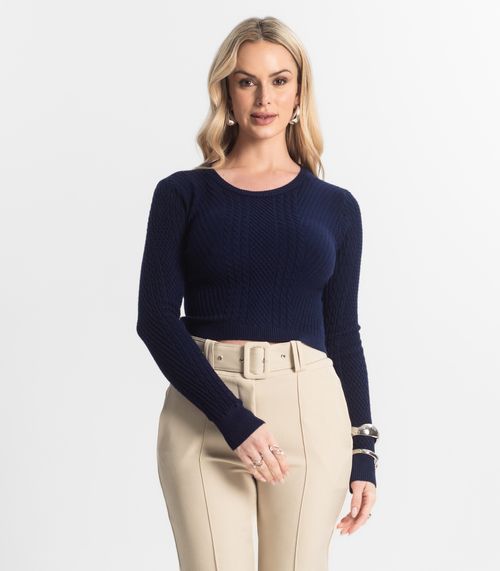 Blusa Feminina Manga Longa Em Tricot Epifani Azul