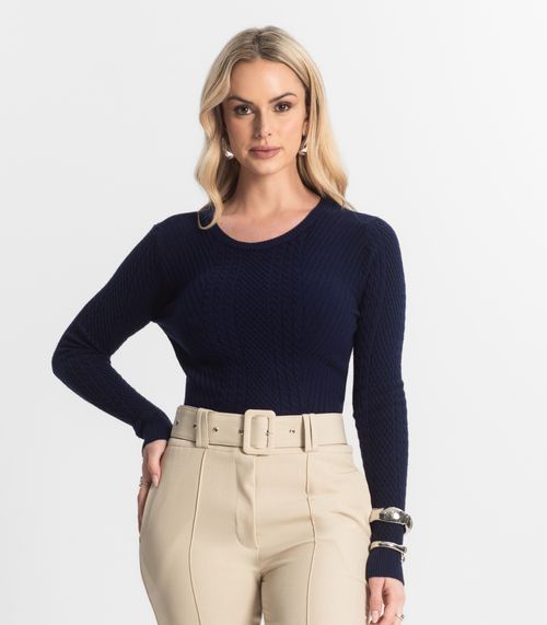 Blusa Feminina Manga Longa Em Tricot Epifani Azul